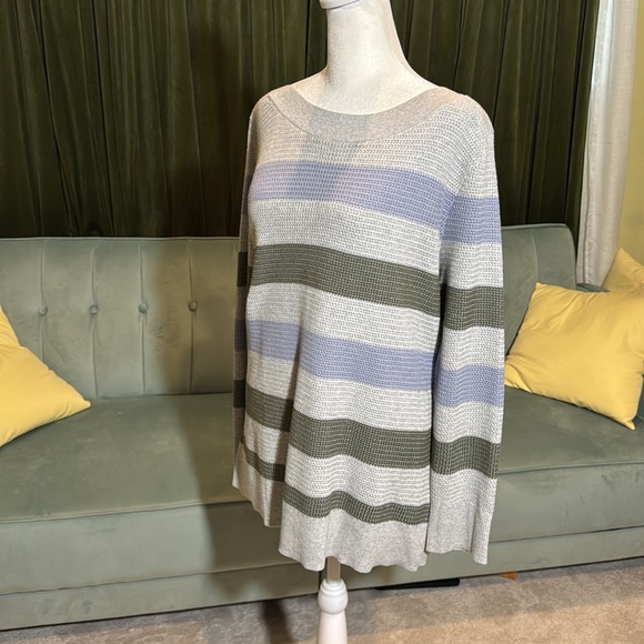 Market & Spruce Grey Sweater With Blue And Olive Stripes NWT - Picture 3 of 6